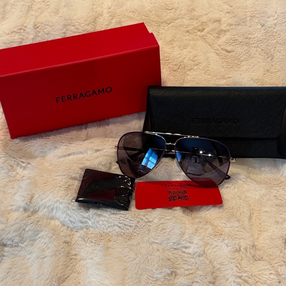 Salvatore Ferragamo Sunglasses NEW  Gold and Dark Violet / Purple frame